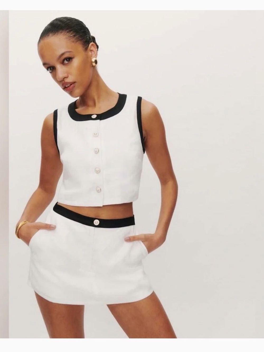 New Reformation Roxy Linen Two Piece In White sz 10